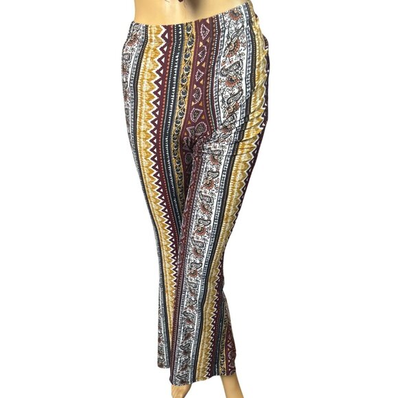 eyecandy Womens Flare Leg Pull On Pants Small Bohemian Print Festival Earthy - Picture 2 of 7